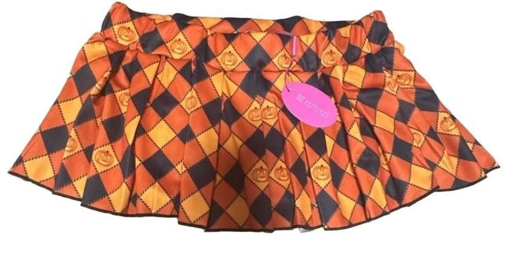 Avidlove Halloween Pleated Argyle Mini Skirt Orange Black